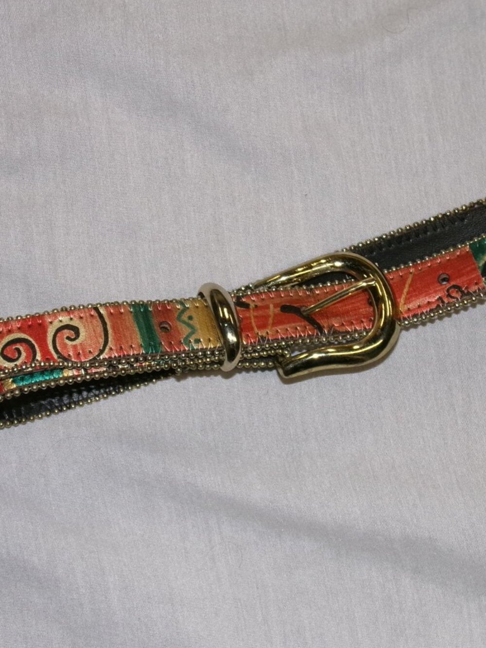 Vintage Dakota Ltd Made in the USA Abstract Printed Artsy Skinny Leather Belt M